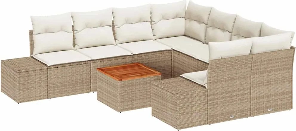 vidaXL Kerti Kanapé Szett tárolóval 9 pcs Beige és krém polirattan