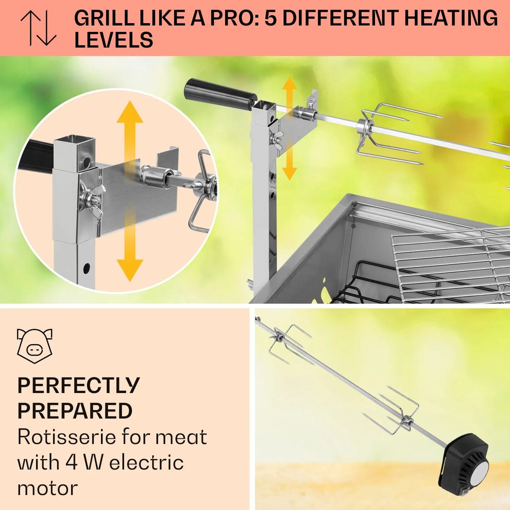 Klarstein Sauenland Mini, forgó grill nyárssal, forgó nyárs, 4 W, 12 kg max., rozsdamentes acél