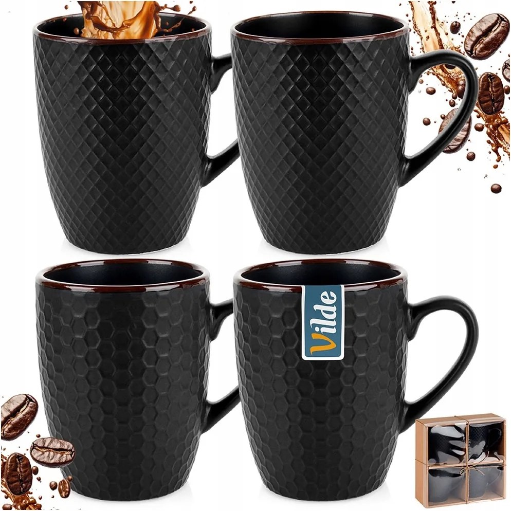 4x Fekete bögrék kávé tea gyógynövények bögre szett ajándék bögre