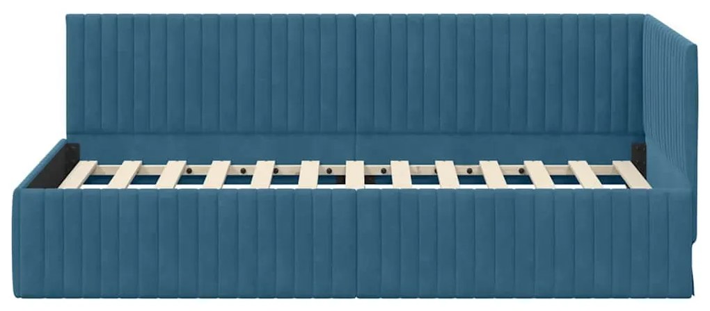 Sarokágy keret fejtámlával Kék 90 x 200 cm Bársony