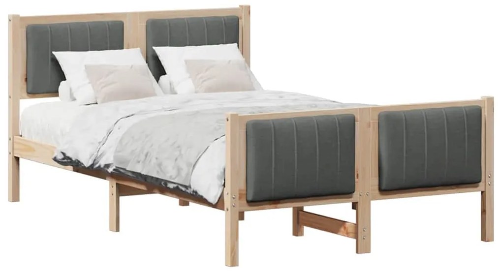 Ágykeret barna és sötétszürke 120 x 190 cm Tömör fenyőfa