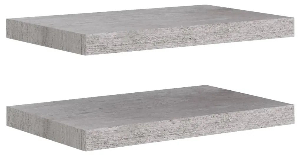 2 db betonszürke MDF lebegő fali polc 50 x 23 x 3,8 cm