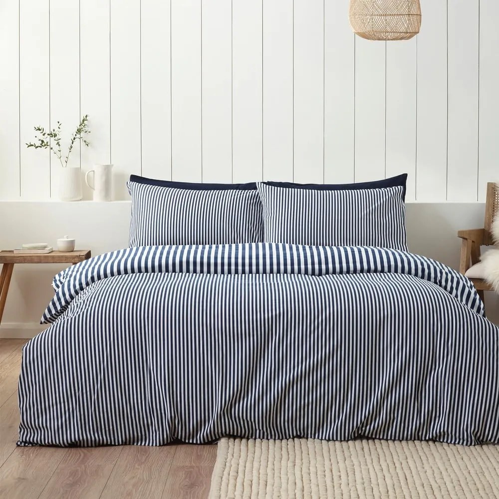 Sötétkék egyszemélyes flanel ágyneműhuzat 135x200 cm Stripe – Catherine Lansfield