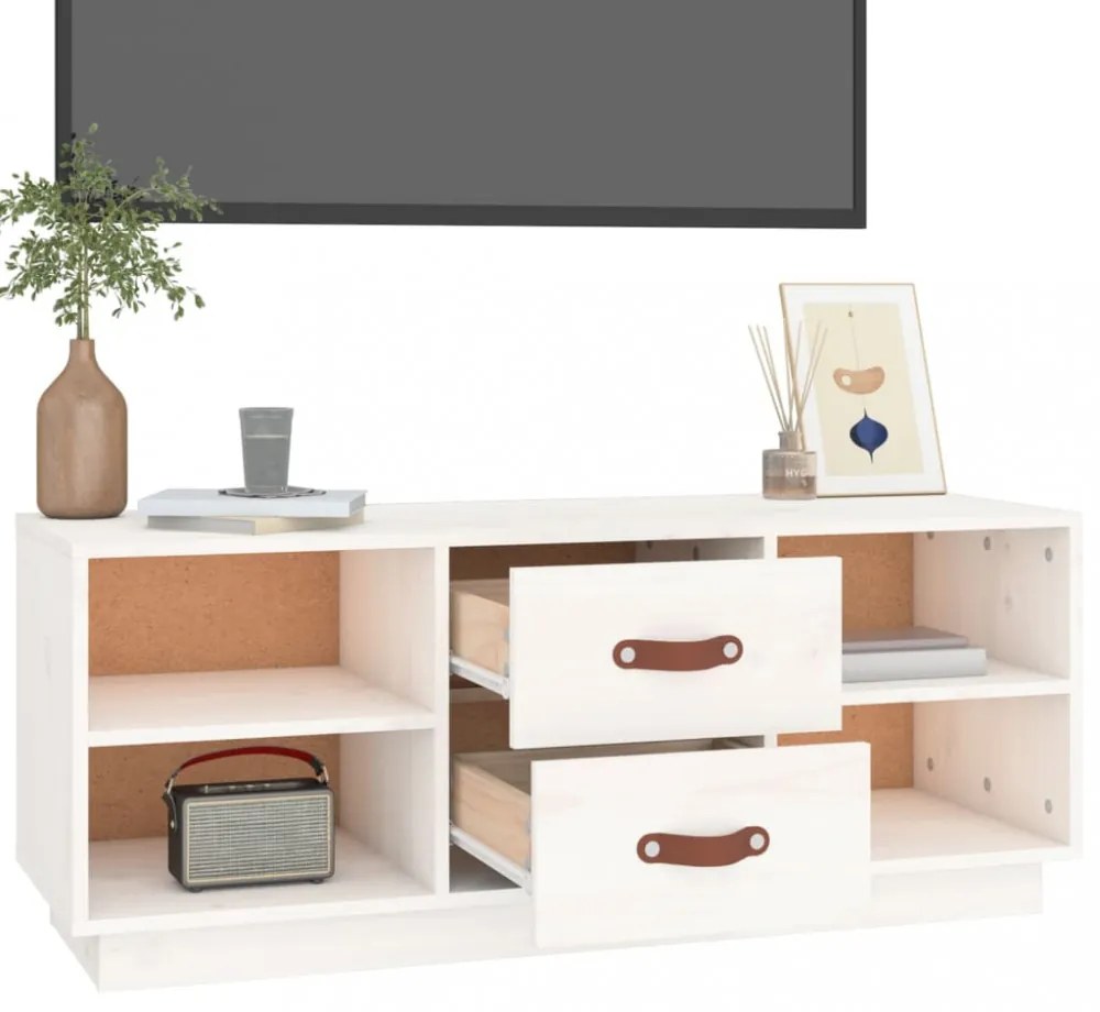 fehér tömör fenyőfa TV-szekrény 100x34x40 cm