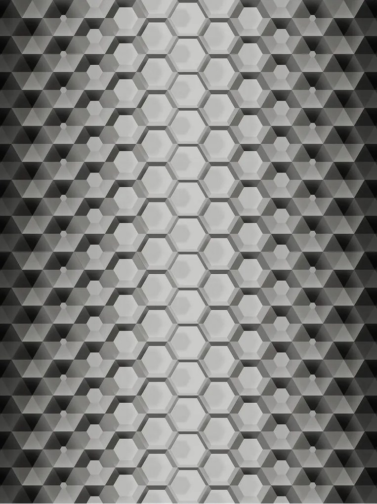 Tapéta Geometriai Hatszögek Mono Króm Mélység textúra 206x275 +ragasztó