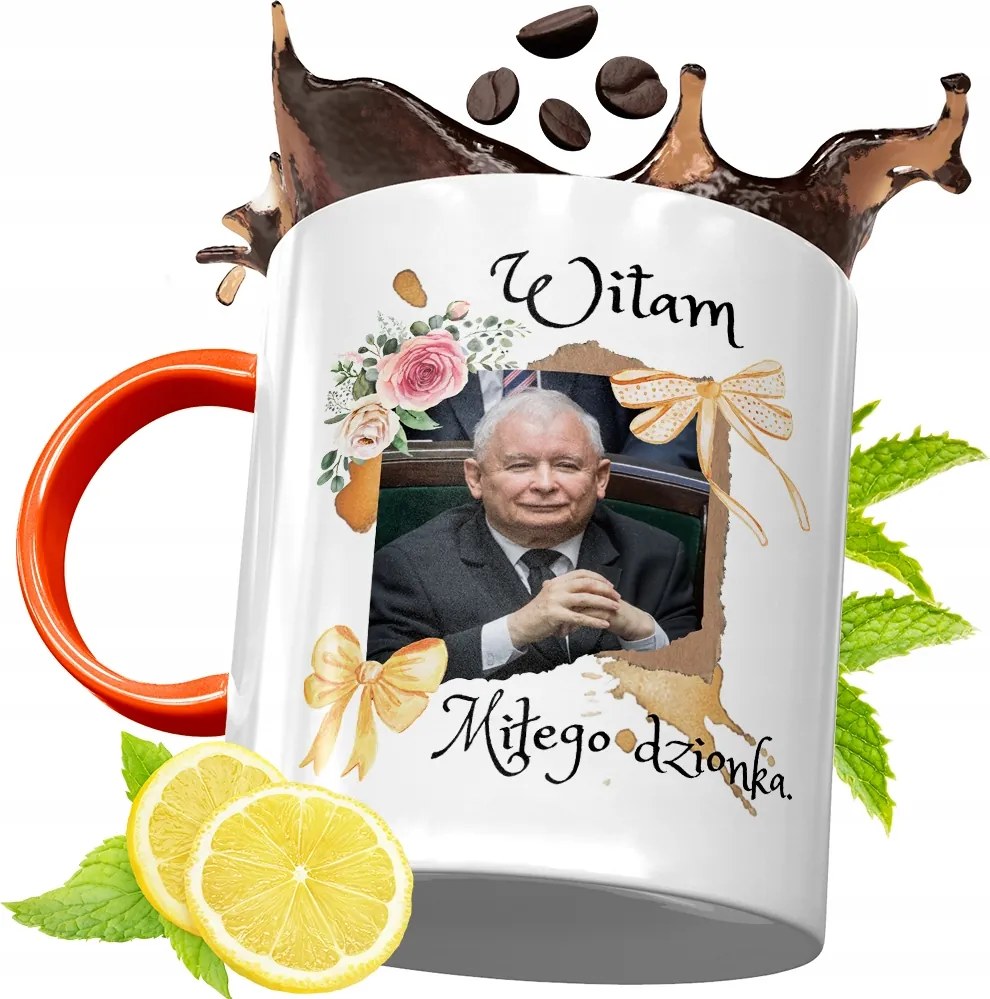 Narancssárga Bögre A Pis Elnökétől Jaroslaw Kaczynski fényképes nyomtatással