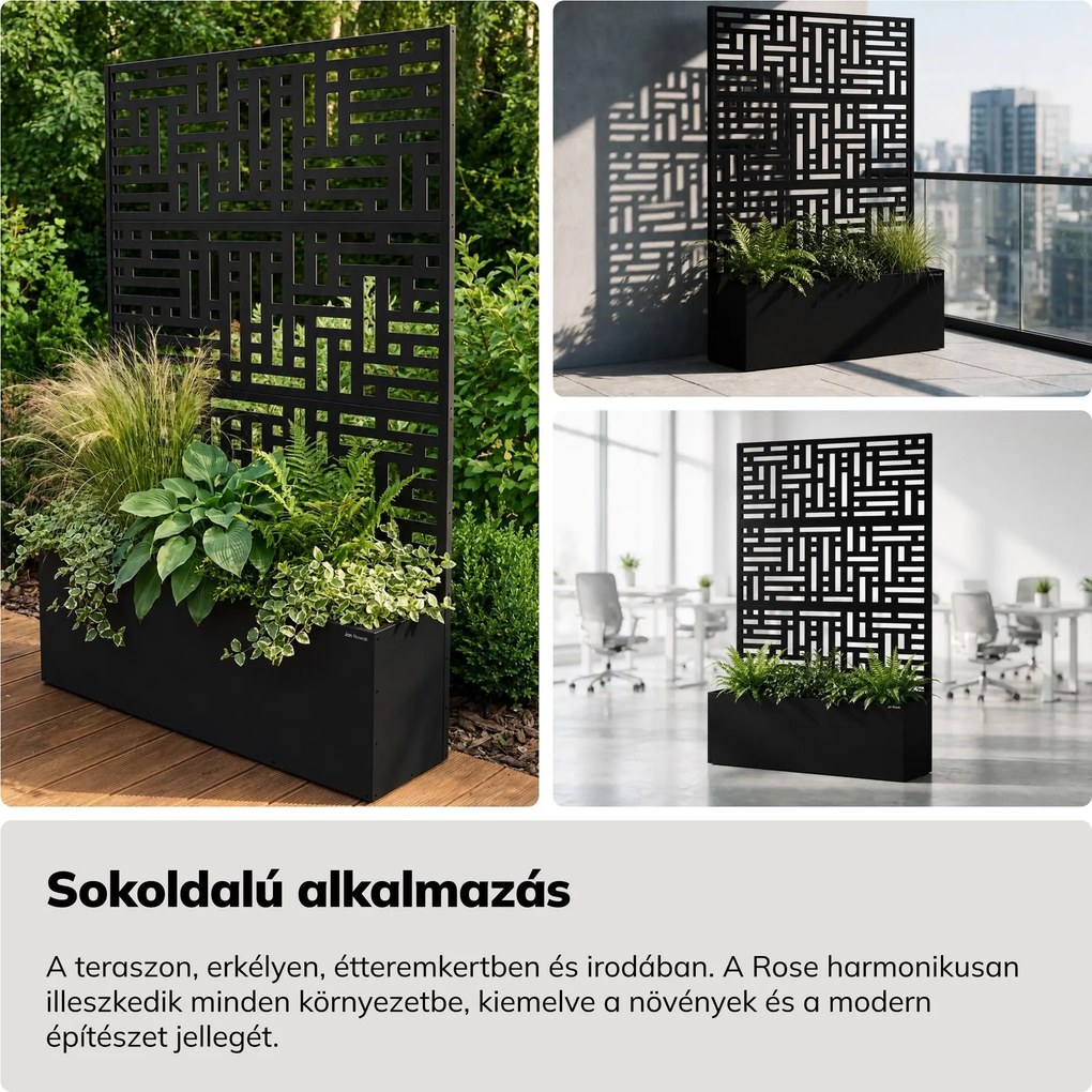 Fém kerti pergola virágládával 3in1, fekete, 1200x1800x300 mm: ROSE