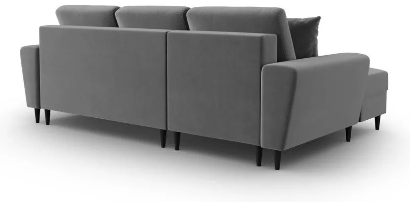 Világosszürke bársony kinyitható tárolóhelyes sarokkanapé (bal oldali-heverő résszel) Kyoto – Cosmopolitan Design