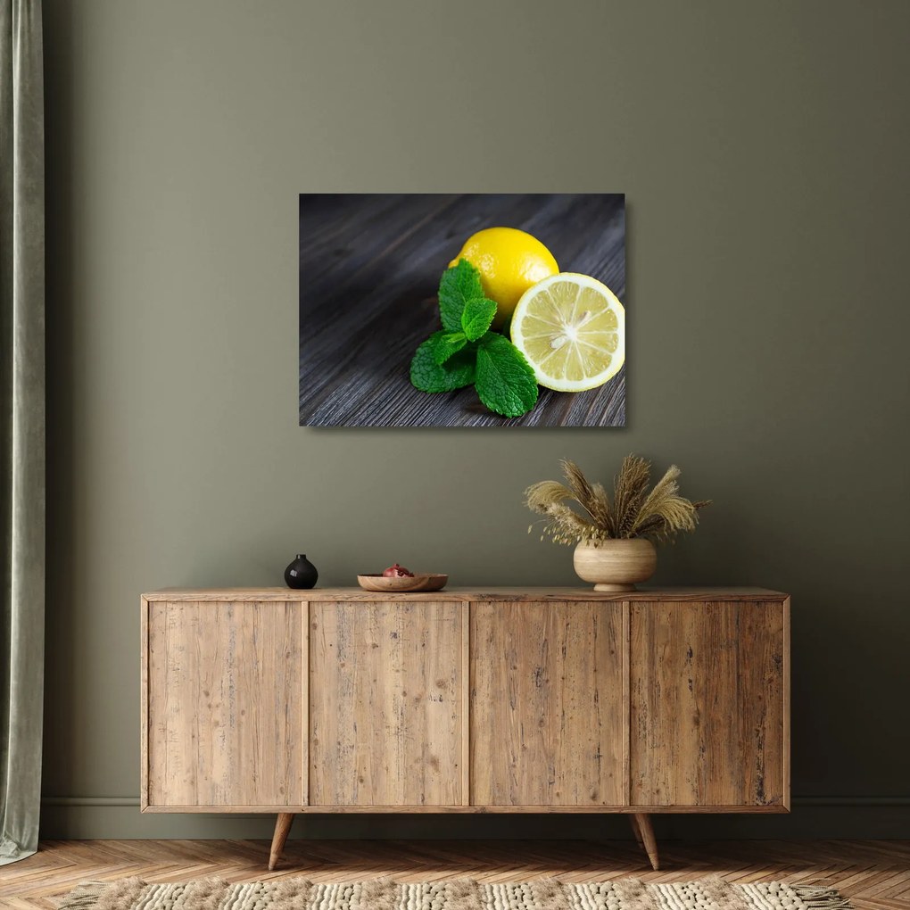 Citrom és a menta az asztalon képe (üvegen) (70x50 cm)