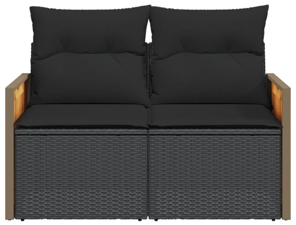 2 személyes fekete polyrattan kerti kanapé párnával