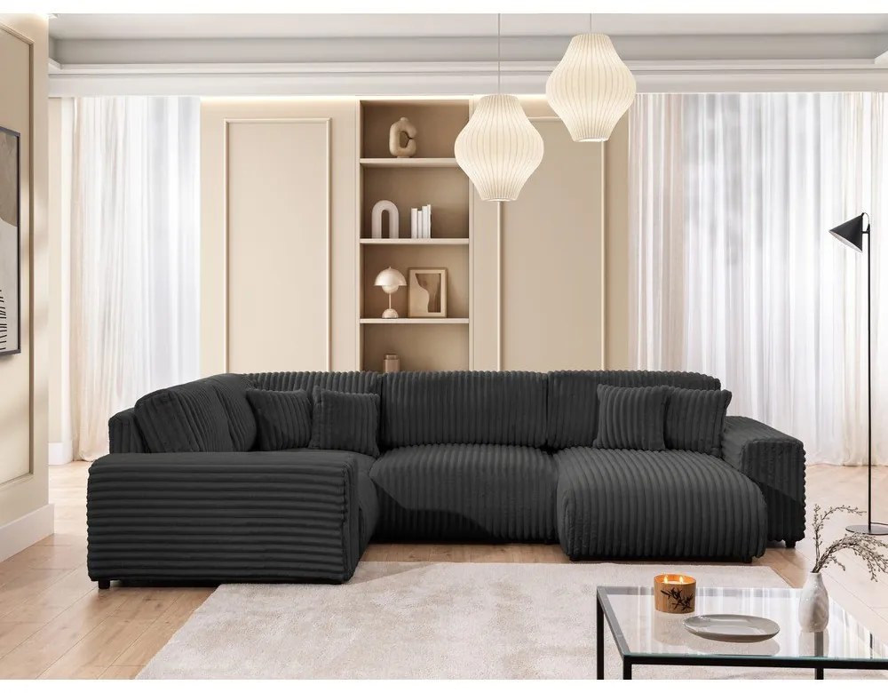 Sötétszürke kordbársony sarokkanapé (bal oldali-U alakú) Justin – Ropez