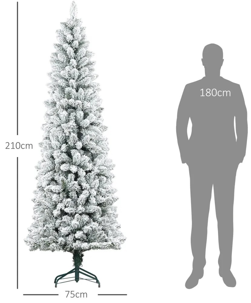 Műfenyő, 210 cm, 687 ággal, műhóval, összecsukható fémállvánnyal