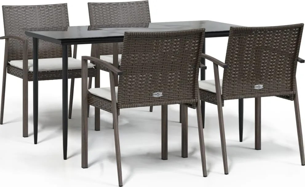 vidaXL 5 részes polyrattan és acél kerti étkezőgarnitúra párnával