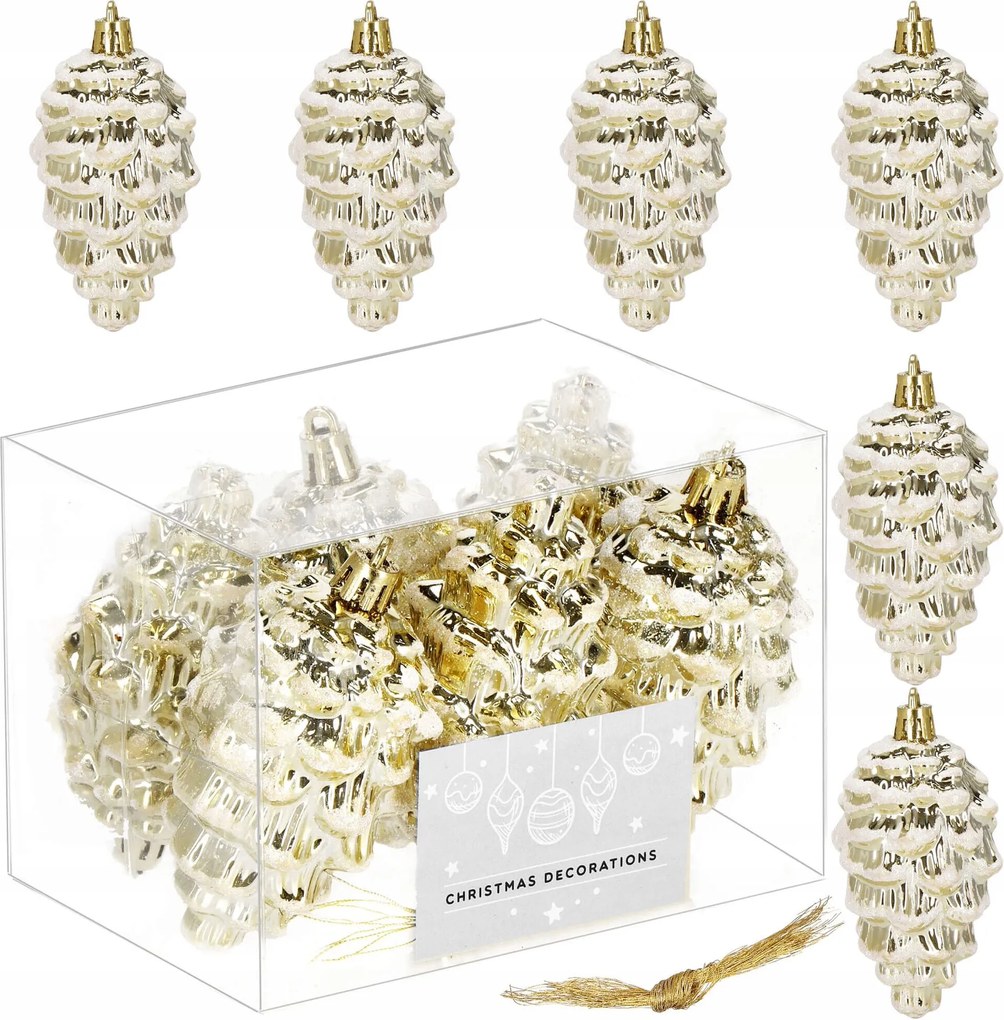 Karácsonyfa Bombák Toboz Szett 6 Db-os Nagy Törhetetlen Medál Arany 9,5cm