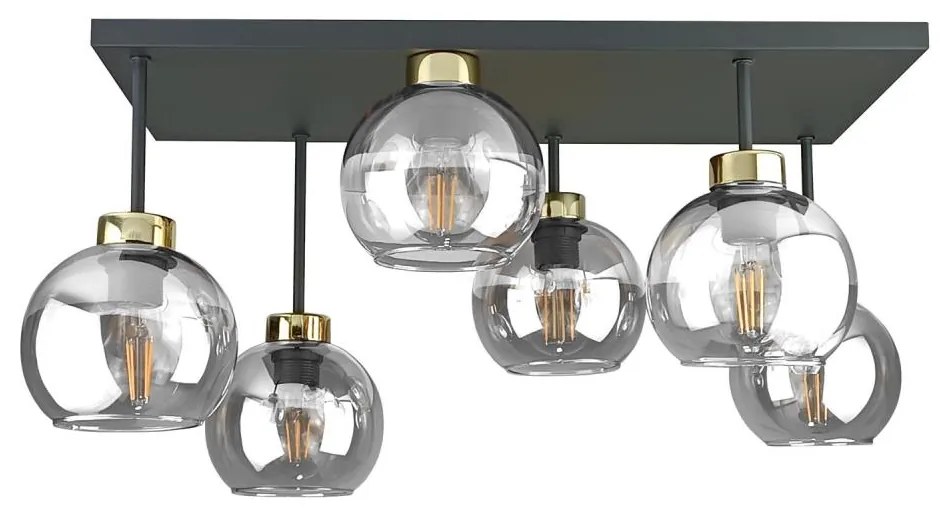 Felületre szerelhető csillár NESSA 6xE27/60W/230V fekete/arany/átlátszó