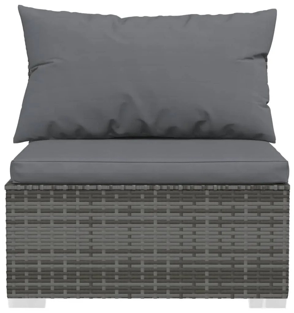 Háromszemélyes szürke polyrattan kanapé párnákkal