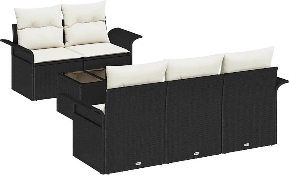 vidaXL Kanapé Szett párnával 6 pcs Fekete polirattan