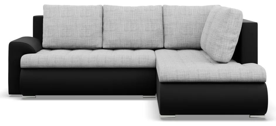 Tokio sarokkanapé, L alakú háttámlával, 2 ágyneműtartóval, fonott + műbőr, jobboldali, szürke - fekete