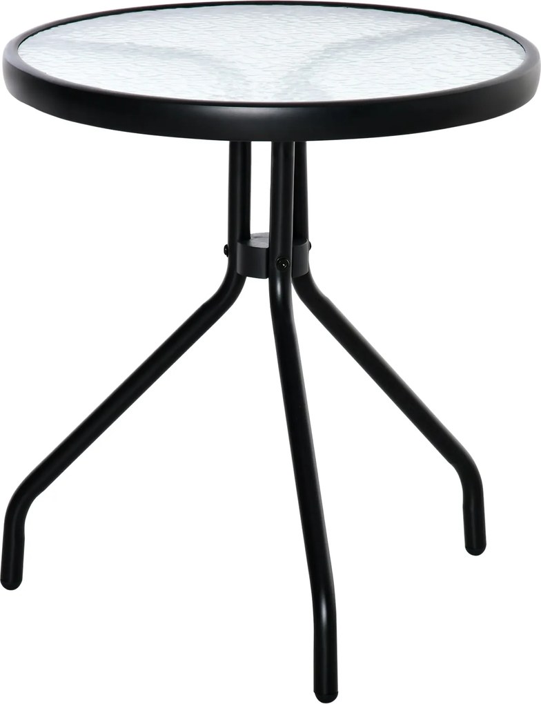 Outsunny Kerek Kerti Asztal Kültéri Kávézó Asztal Díszes Üveglappal és Fém Vázal Teraszra, Erkélyre Ø50x55 cm Fekete | Aosom