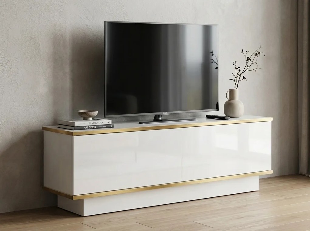 TV állvány ALVIN 135 cm, fehér/arany