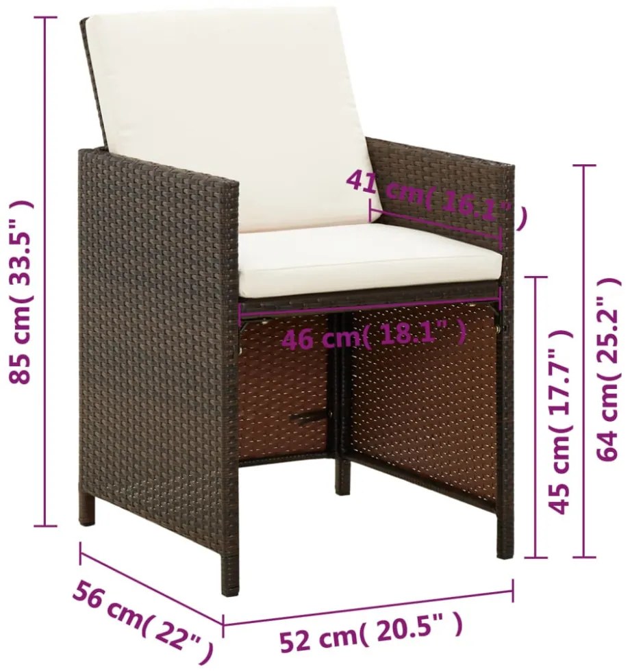 4 db barna polyrattan kerti étkezőszék párnával
