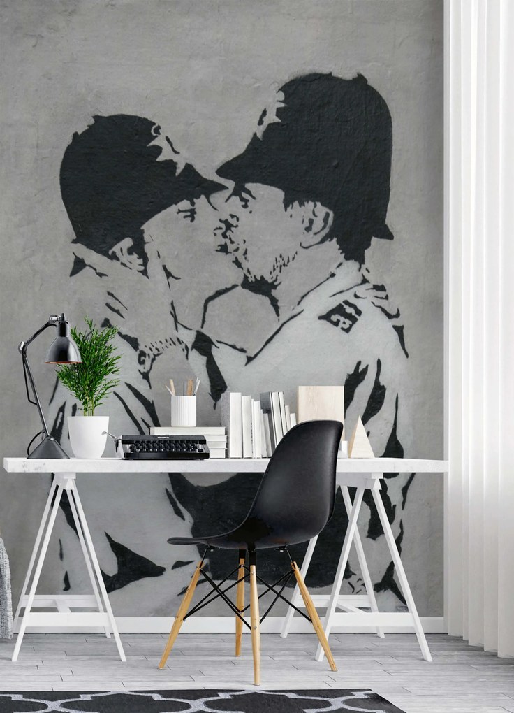 Gario Fotótapéta Csókolózó rendorök, banksy falfestmény Anyag: Vlies, Méret: 150 x 210 cm