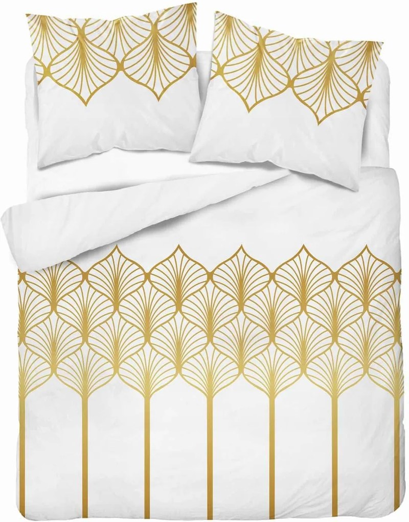 Szatén ágyneműhuzat 220x200 Arany geometria fehér alapon Home Satin