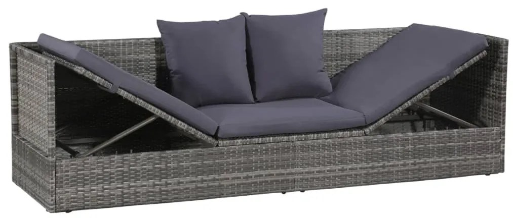 Szürke polyrattan kerti ágy 200 x 60 cm