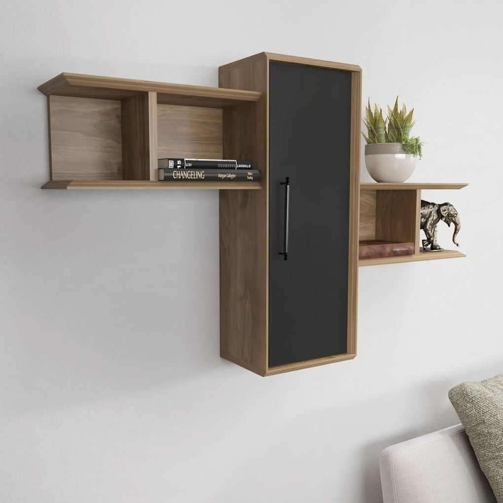 Fali polc Olida - Walnut, Black