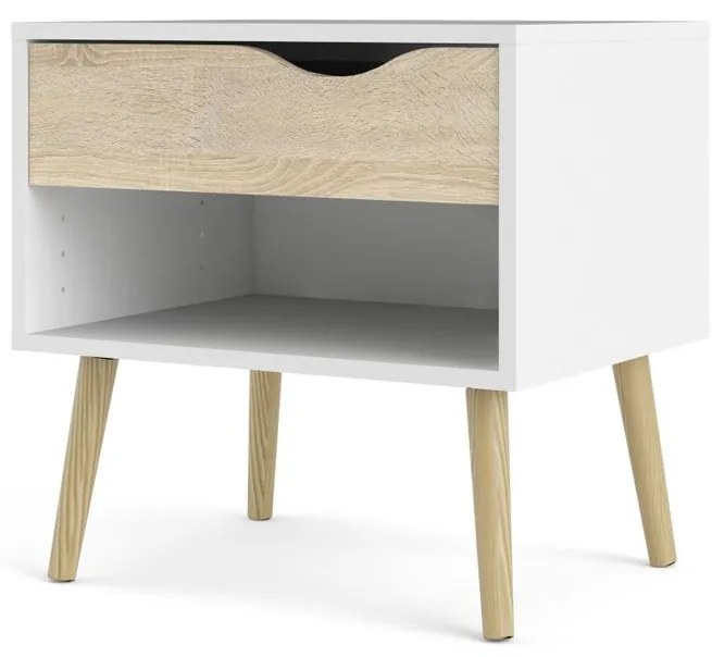 Retro éjjeliszekrény, fehér / sonoma tölgy