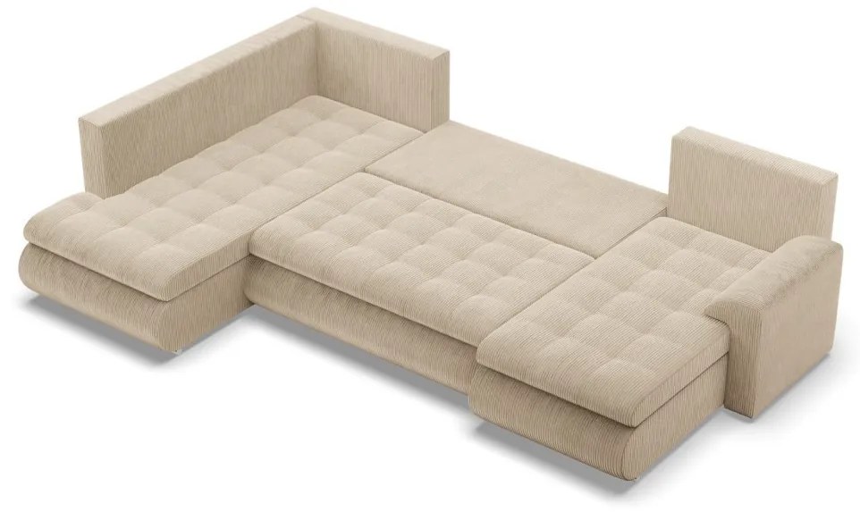 Tokio U sarokkanapé, 3 ágyneműtartóval, kordbársony, baloldali, bézs