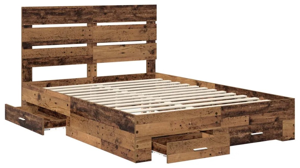 vidaXL Ágykeret fiókkal fejtámlával Öreg fa 140 x 190 cm Faanyag