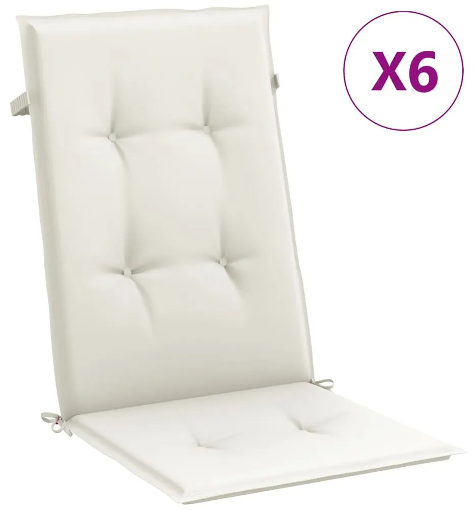 6 db krémszínű szövet magas háttámlájú székpárna 120x50x4 cm