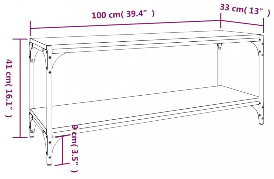 szürke sonoma színű szerelt fa és acél TV-szekrény 100x33x41 cm