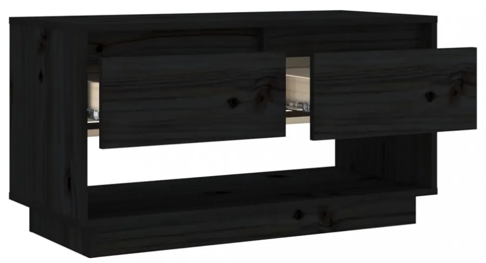 fekete tömör fenyőfa TV-szekrény 74x34x40 cm