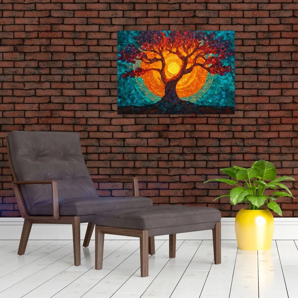 Üveg kép - Az élet fája és a nap mozaikban (70x50 cm)