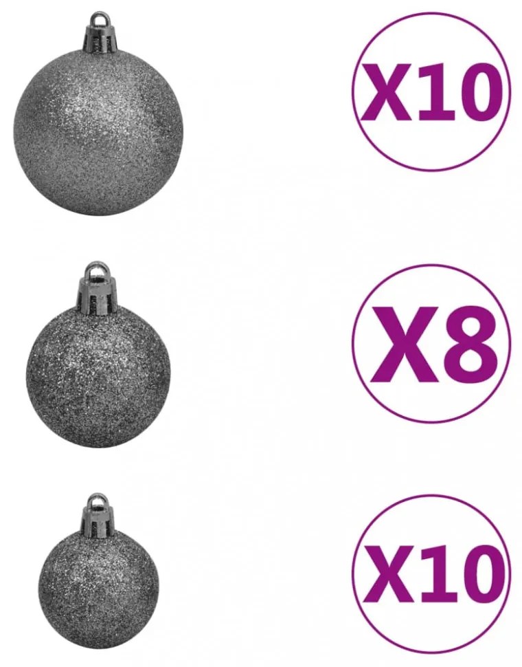 aranyszínű PET megvilágított műkarácsonyfa gömb szettel 210 cm
