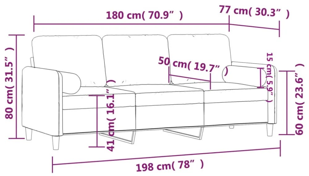 3 személyes bordó bársony kanapé díszpárnákkal 180 cm