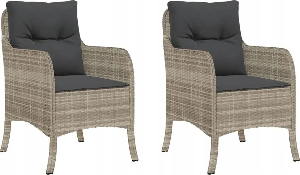 Kerti székek párnákkal, 2 db, világosszürke, Pe rattan