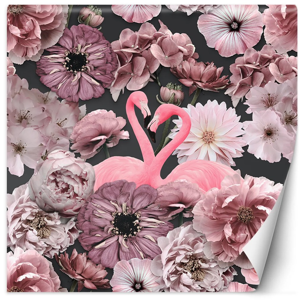 Gario Fotótapéta Rózsaszín flamingos rózsaszín virágok - Andrea Haase Anyag: Vlies, Méret: 250 x 250 cm