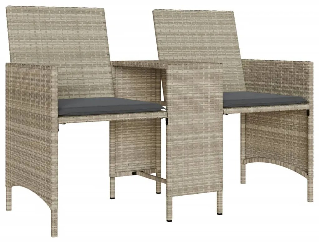 2 személyes szürke polyrattan kerti kanapé asztallal/székkel