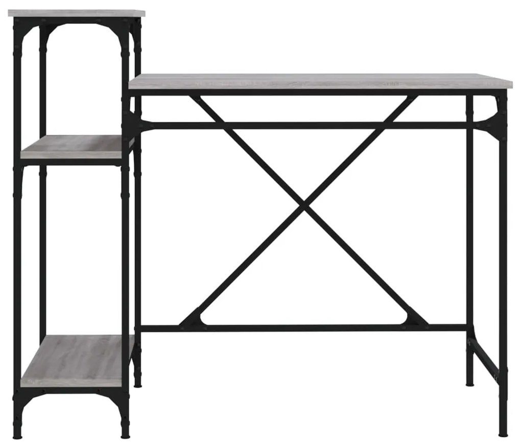 szürke sonoma fa és vas íróasztal polcokkal 105x50x90 cm