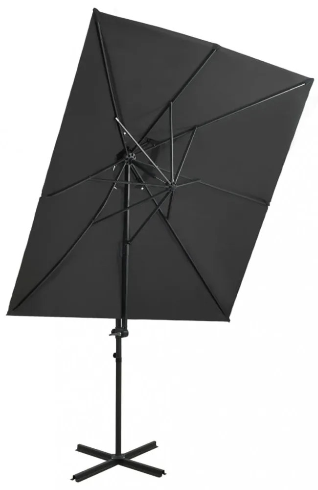 antracitszürke dupla tetejű konzolos napernyő 250 x 250 cm