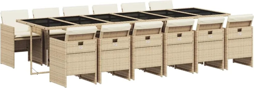 vidaXL 13 részes bézs polyrattan kerti étkezőgarnitúra párnákkal