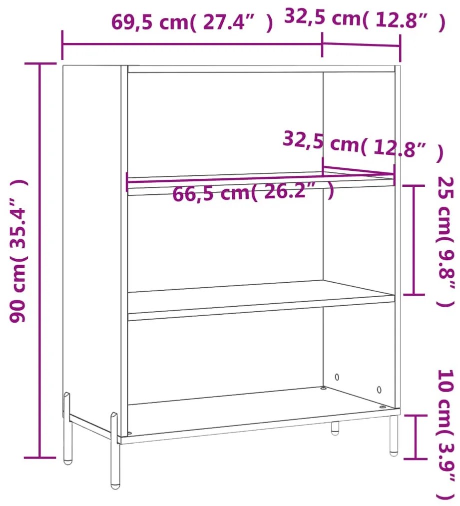 fekete szerelt fa polcos szekrény 69,5 x 32,5 x 90 cm