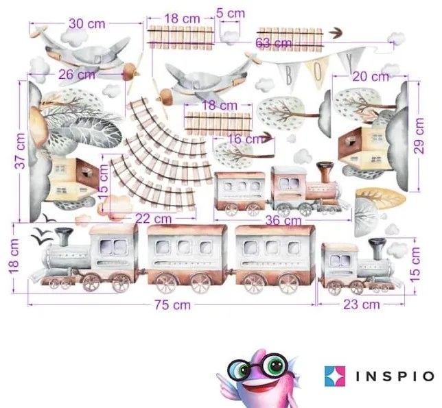 INSPIO Gyerekszoba falmatrica - Szürke vonatok