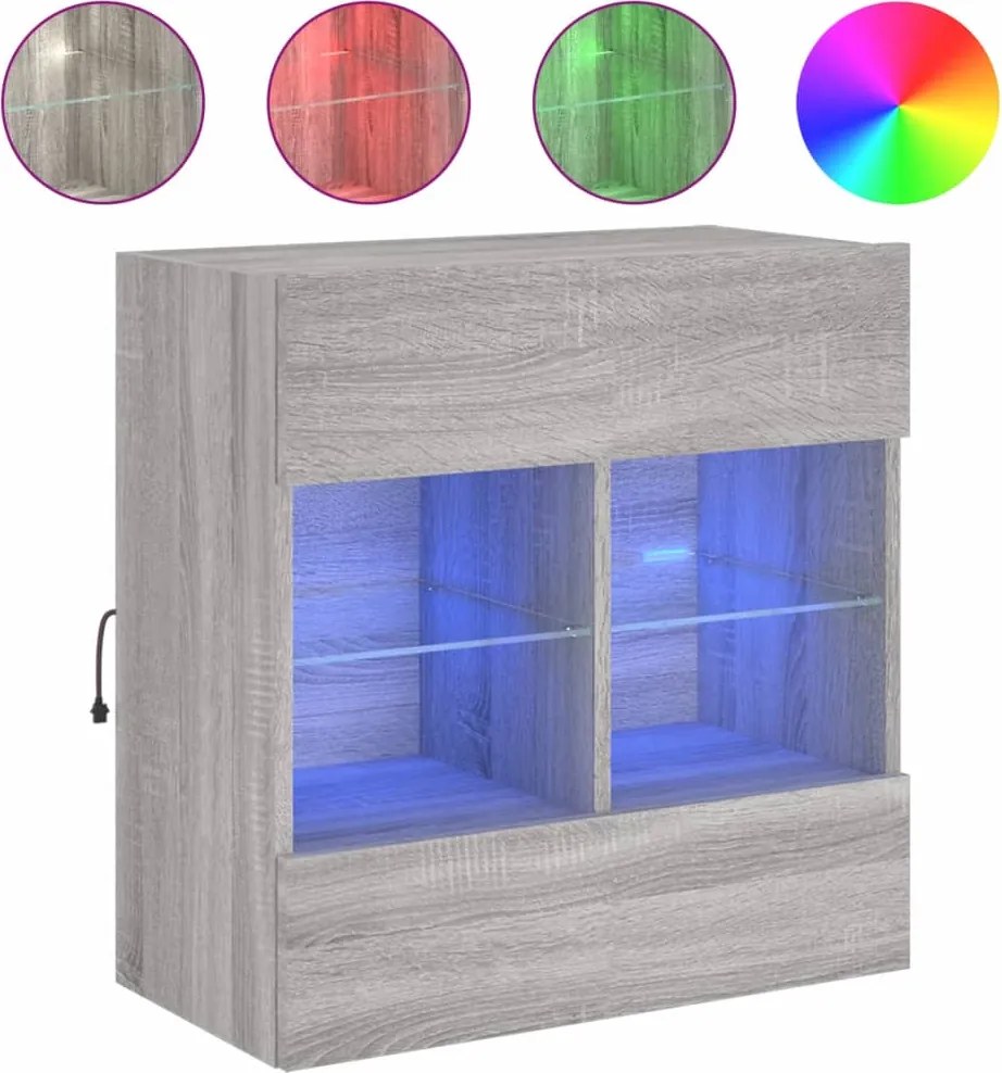vidaXL szürke sonoma színű fali TV-szekrény LED-ekkel 58,5x30x60,5 cm