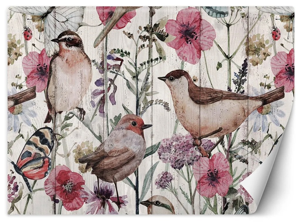 Gario Fotótapéta Madarak és pillangók egy réten, mezei virágokkal Anyag: Vlies, Méret: 150 x 105 cm