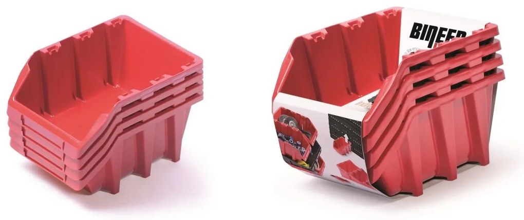 Kistenberg 4 db-os tárolódoboz készlet BINEER LONG 295x198x133mm, piros színben