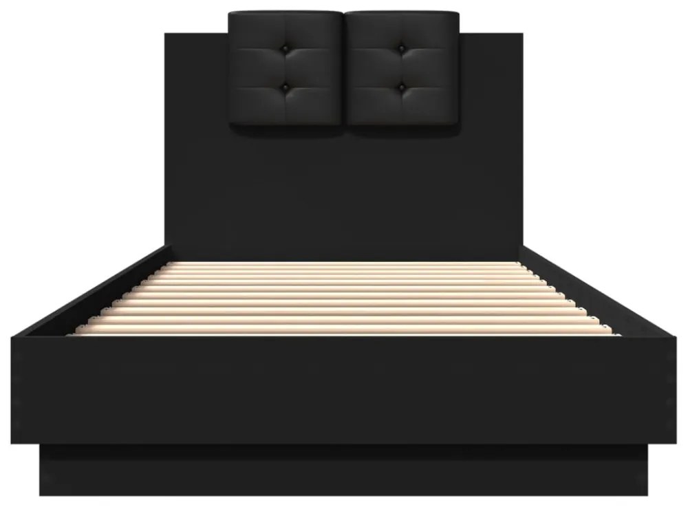 fekete szerelt fa ágykeret fejtámlával 90 x 200 cm